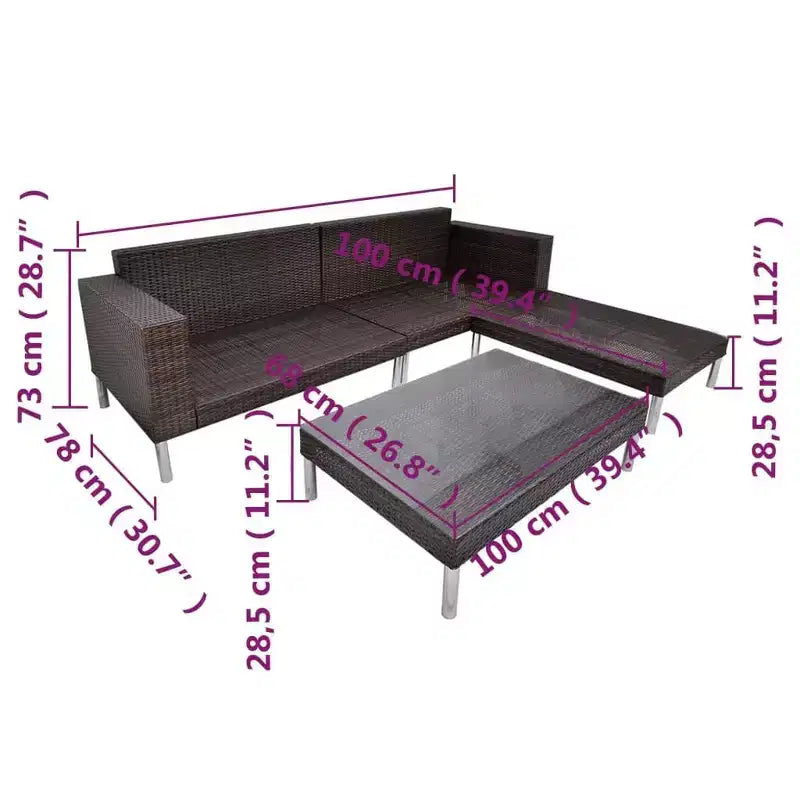 vidaXL Juego de muebles de patio 4 piezas Juego de conversación con cojines Ratán sintético