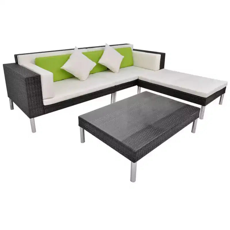 vidaXL Juego de muebles de patio 4 piezas Juego de conversación con cojines Ratán sintético