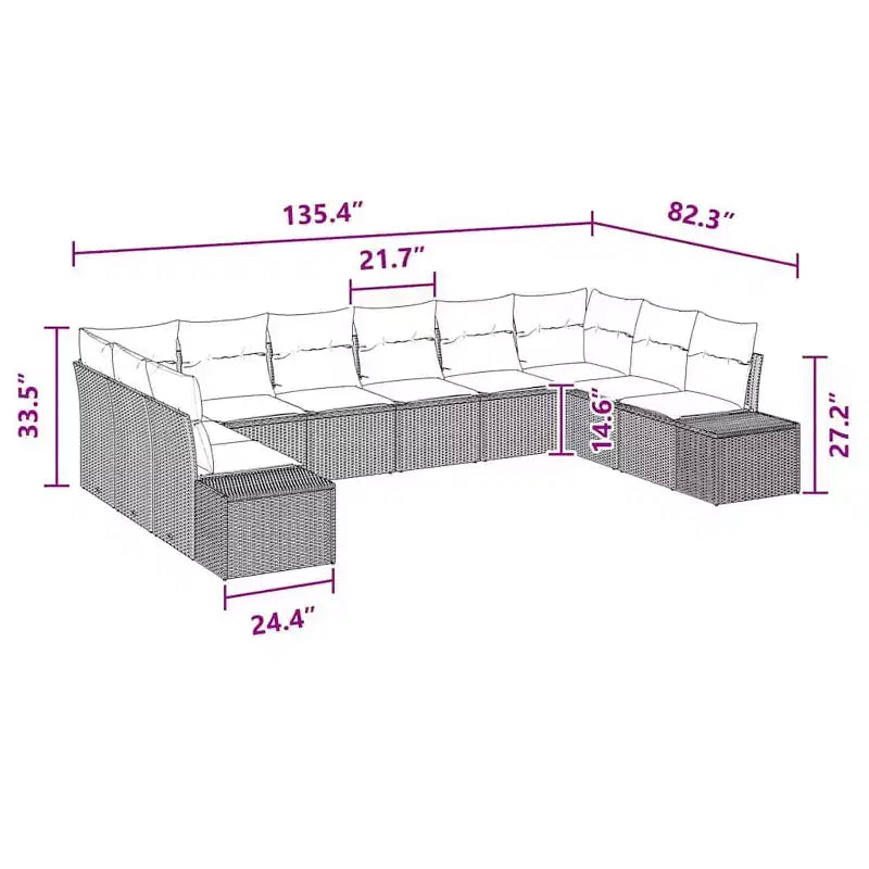 vidaXL Garden Sofa Set with Cushion 10 pcs Brown Poly rattan