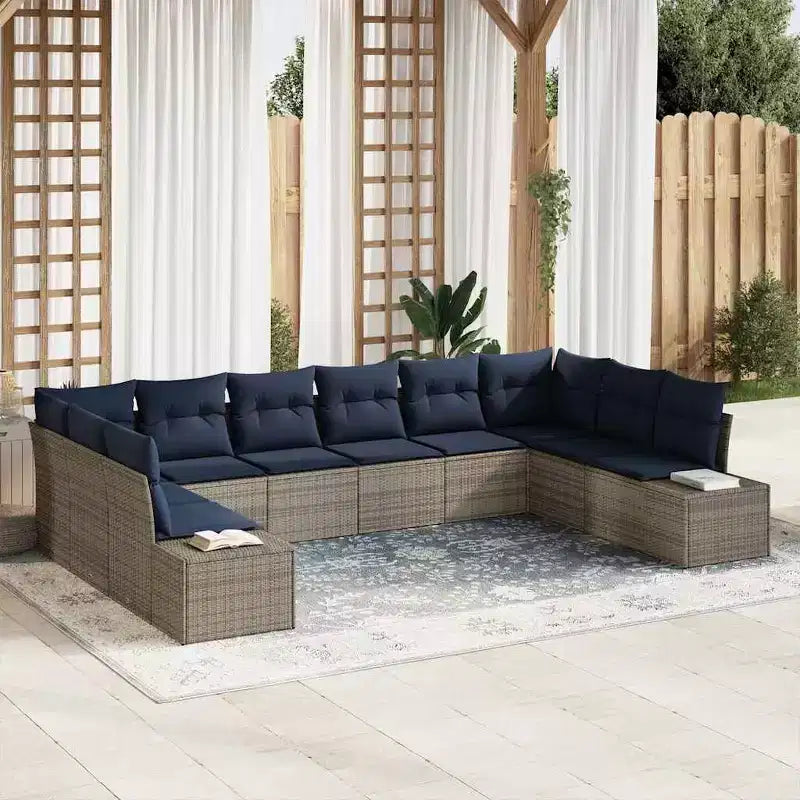 vidaXL Garden Sofa Set with Cushion 10 pcs Brown Poly rattan
