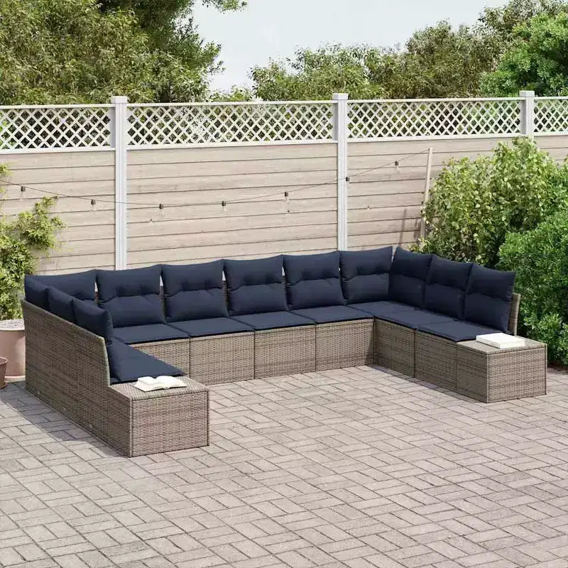 vidaXL Garden Sofa Set with Cushion 10 pcs Brown Poly rattan