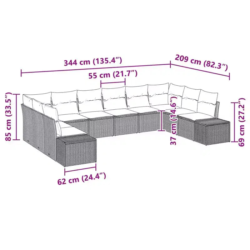 vidaXL Garden Sofa Set with Cushion 10 pcs Brown Poly rattan
