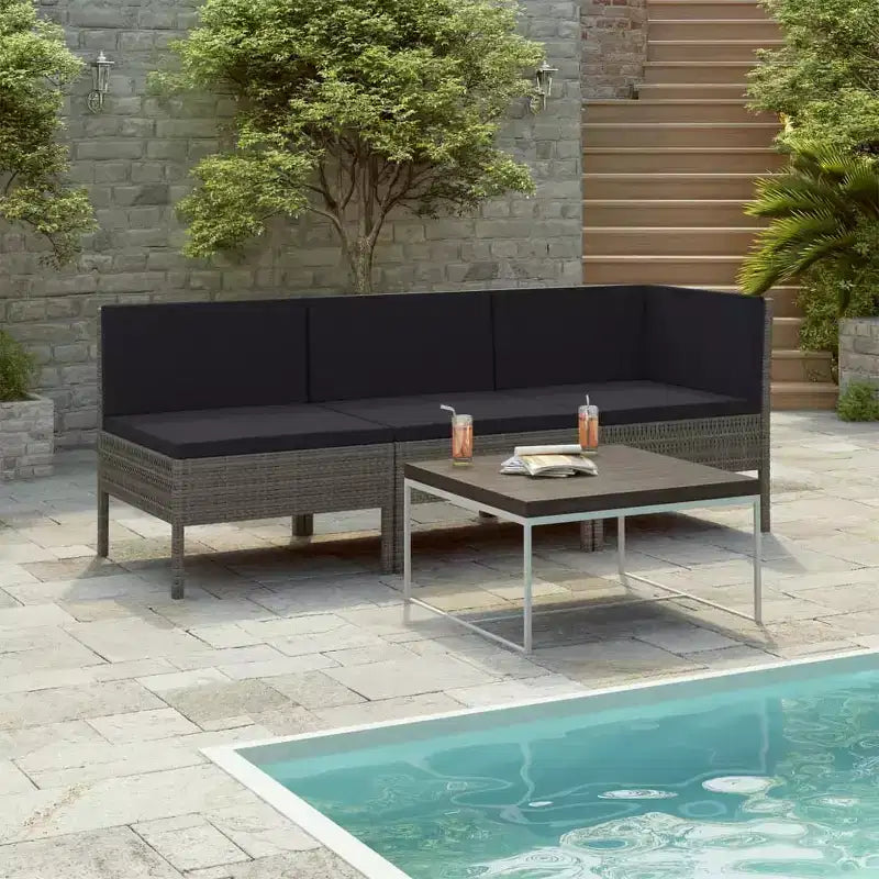 vidaXL Patio Furniture Set 3 Piece Outdoor Sectional Sofa Set Poly Rattan