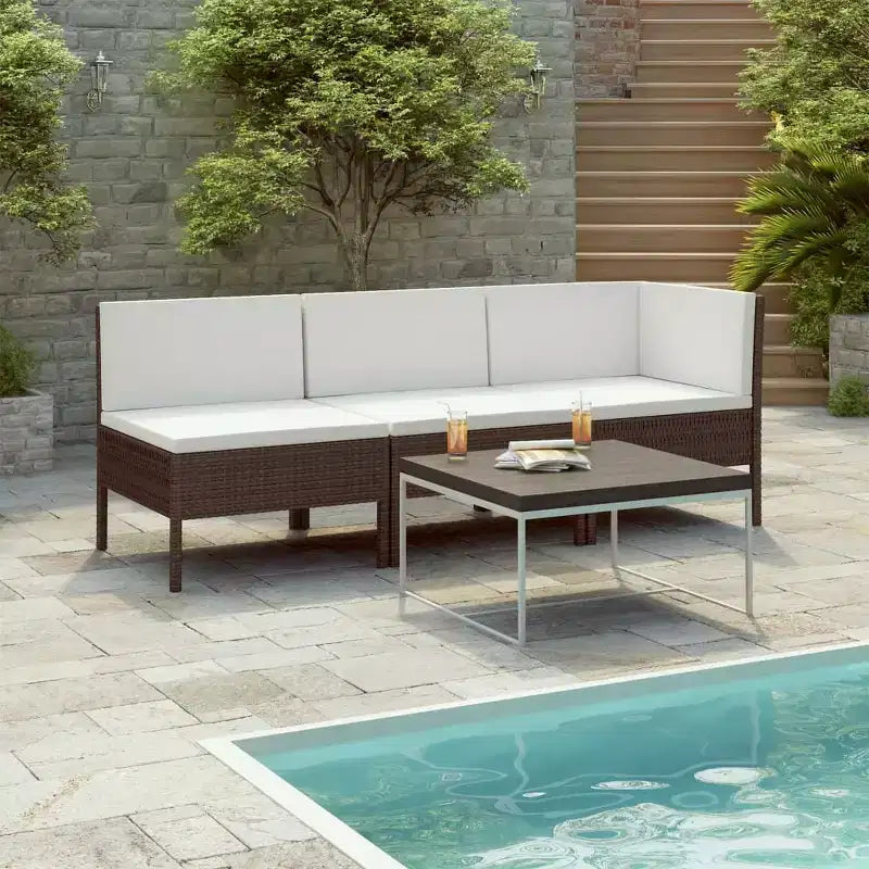 vidaXL Patio Furniture Set 3 Piece Outdoor Sectional Sofa Set Poly Rattan