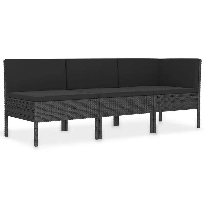 vidaXL Patio Furniture Set 3 Piece Outdoor Sectional Sofa Set Poly Rattan