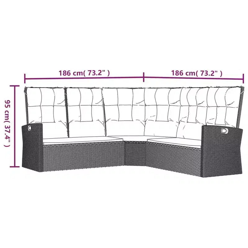 vidaXL Patio Furniture Set 4 Piece Sectional Sofa with Cushions Poly Rattan