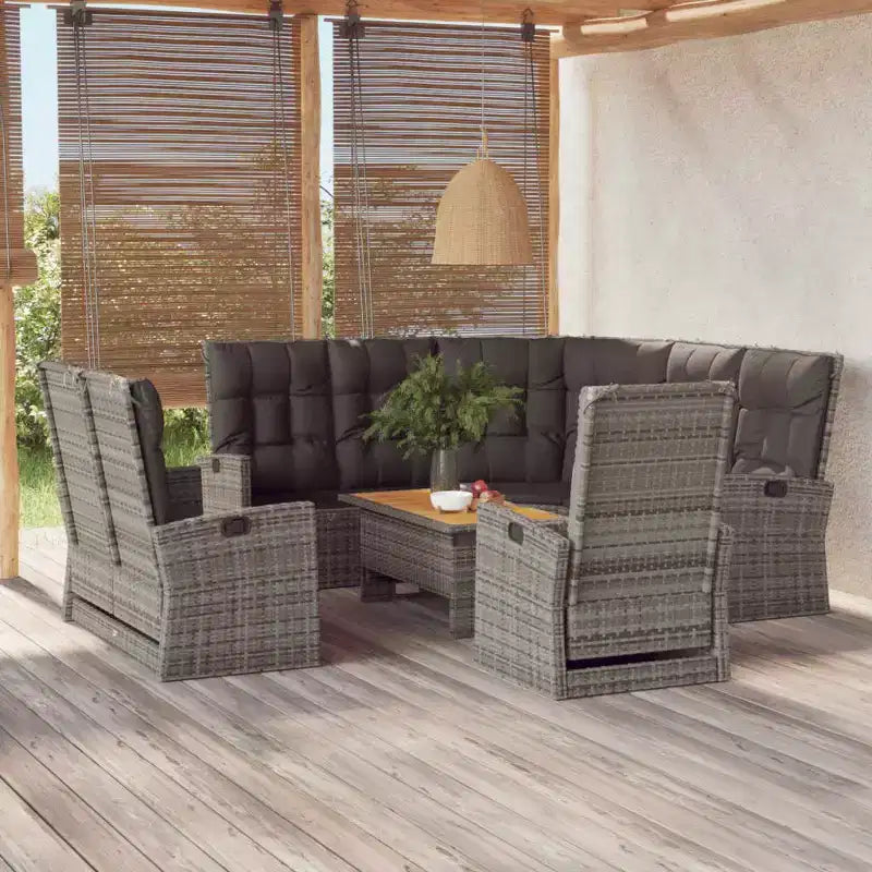 vidaXL Patio Furniture Set 4 Piece Sectional Sofa with Cushions Poly Rattan