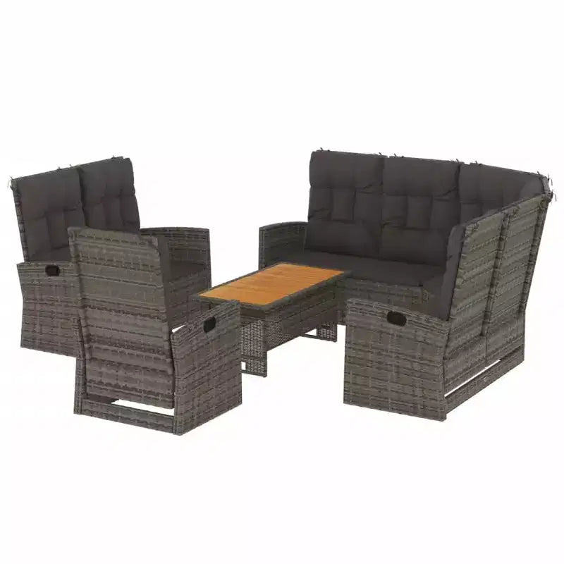 vidaXL Patio Furniture Set 4 Piece Sectional Sofa with Cushions Poly Rattan