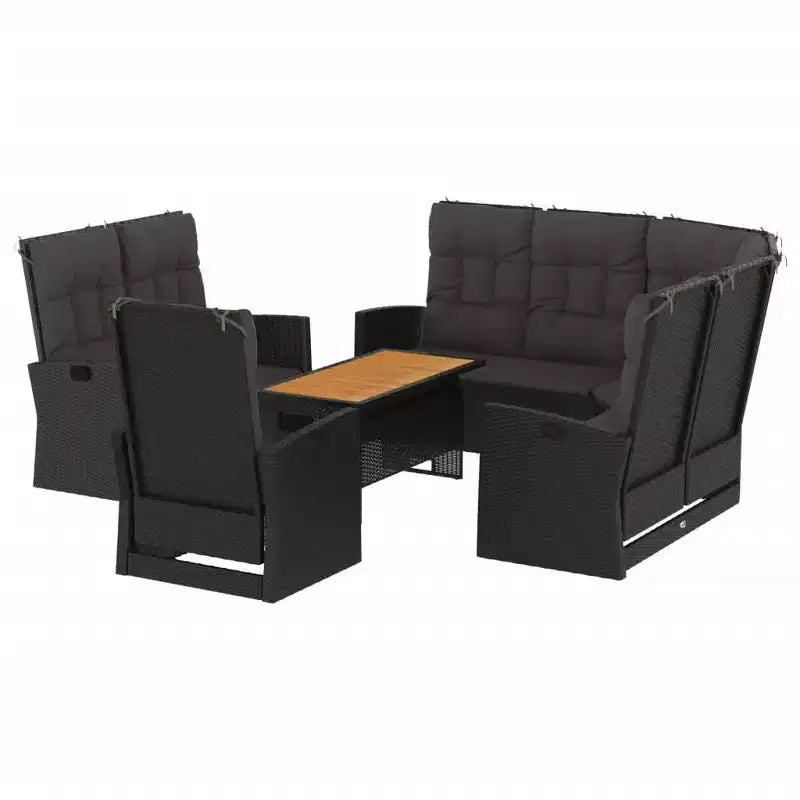 vidaXL Patio Furniture Set 4 Piece Sectional Sofa with Cushions Poly Rattan