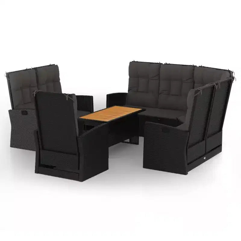 vidaXL Patio Furniture Set 4 Piece Sectional Sofa with Cushions Poly Rattan