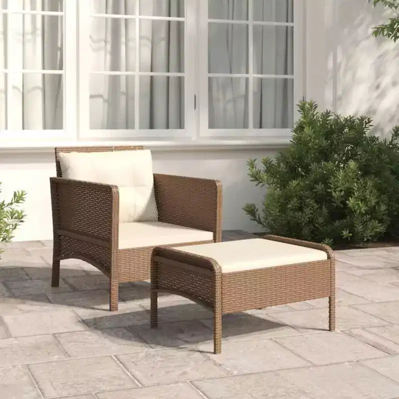 vidaXL Patio Furniture Set 2 Piece Outdoor Chair with Cushions Poly Rattan