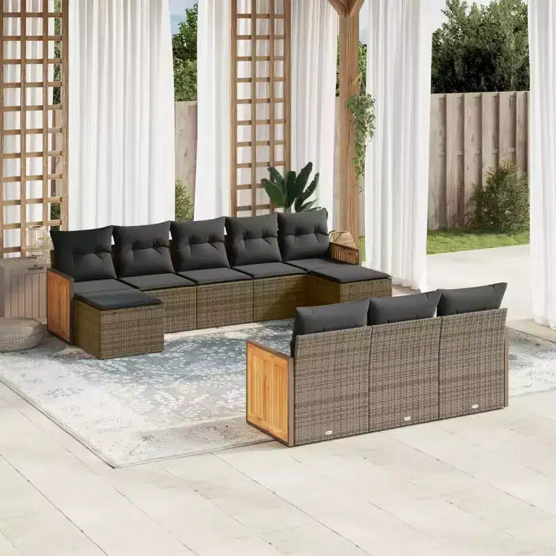 vidaXL Juego de sofás de patio negro, azul