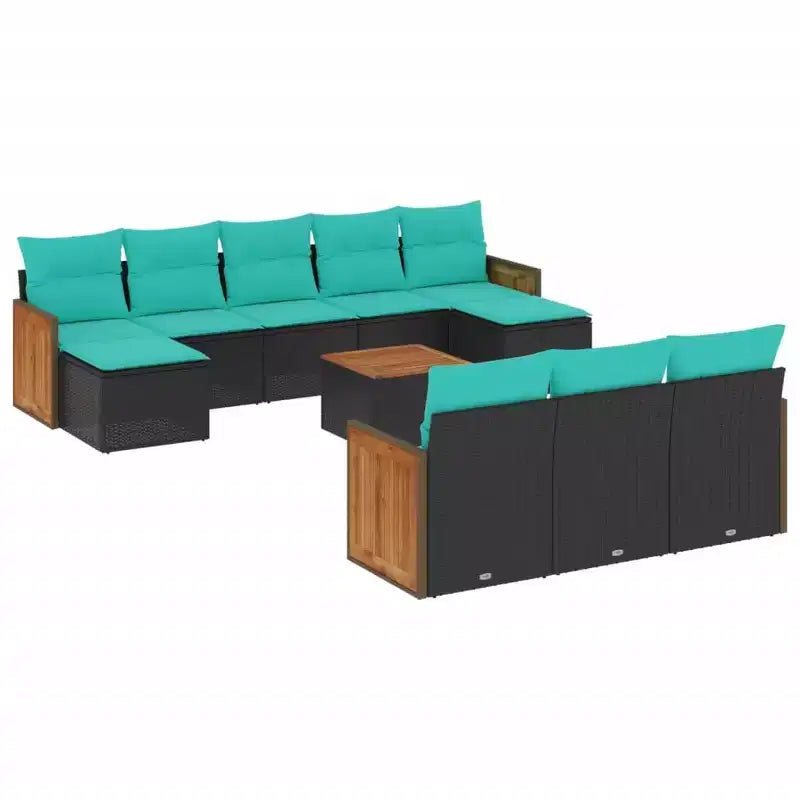 vidaXL Juego de sofás de patio negro, azul