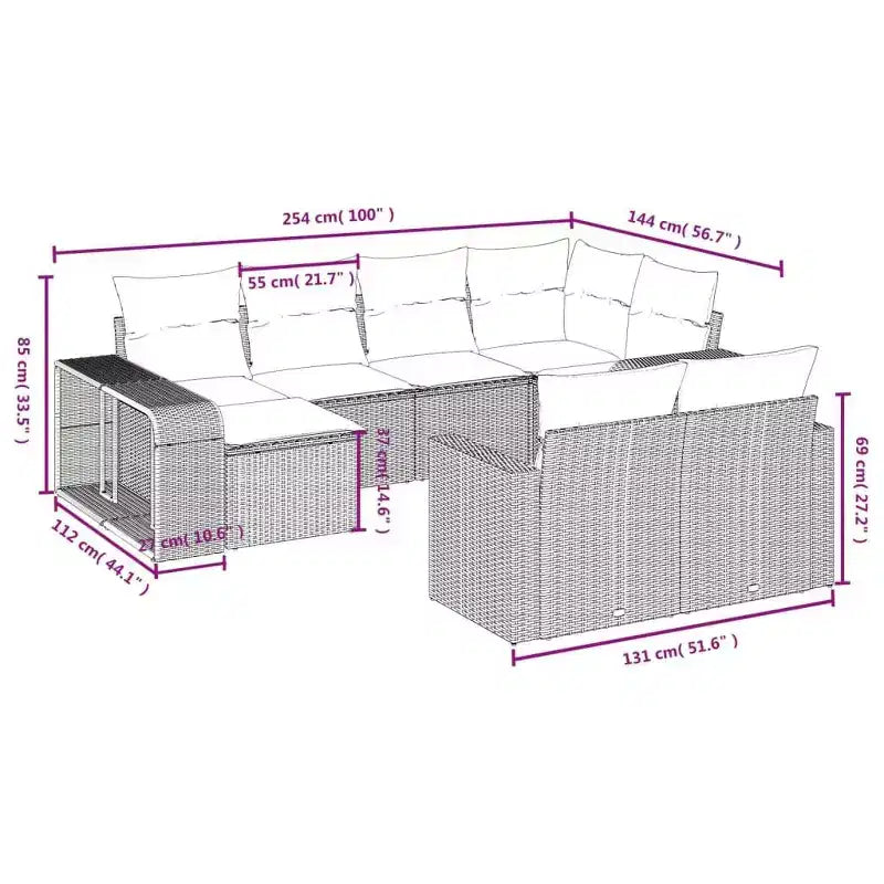 vidaXL Juego de Sofás para Patio con Cojines Muebles de Exterior 10 Piezas Ratán Sintético