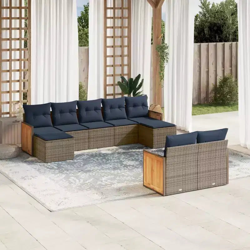 vidaXL Patio Sofa Set, Modular Outdoor Sectional with Cushions, Poly Rattan, Black or Gray, With or Without Table