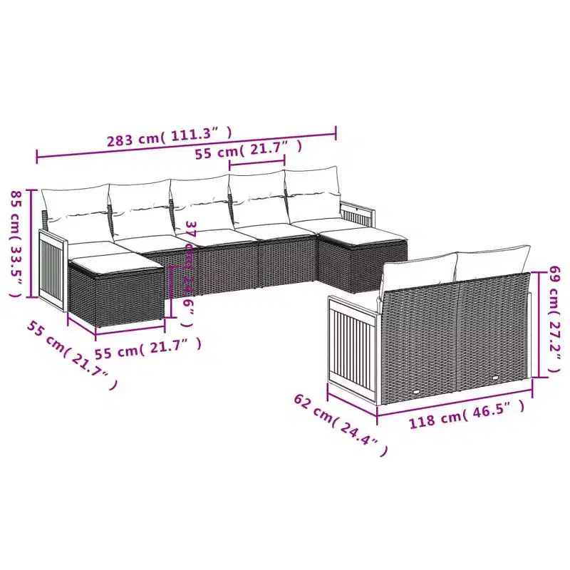 vidaXL Patio Sofa Set, Modular Outdoor Sectional with Cushions, Poly Rattan, Black or Gray, With or Without Table