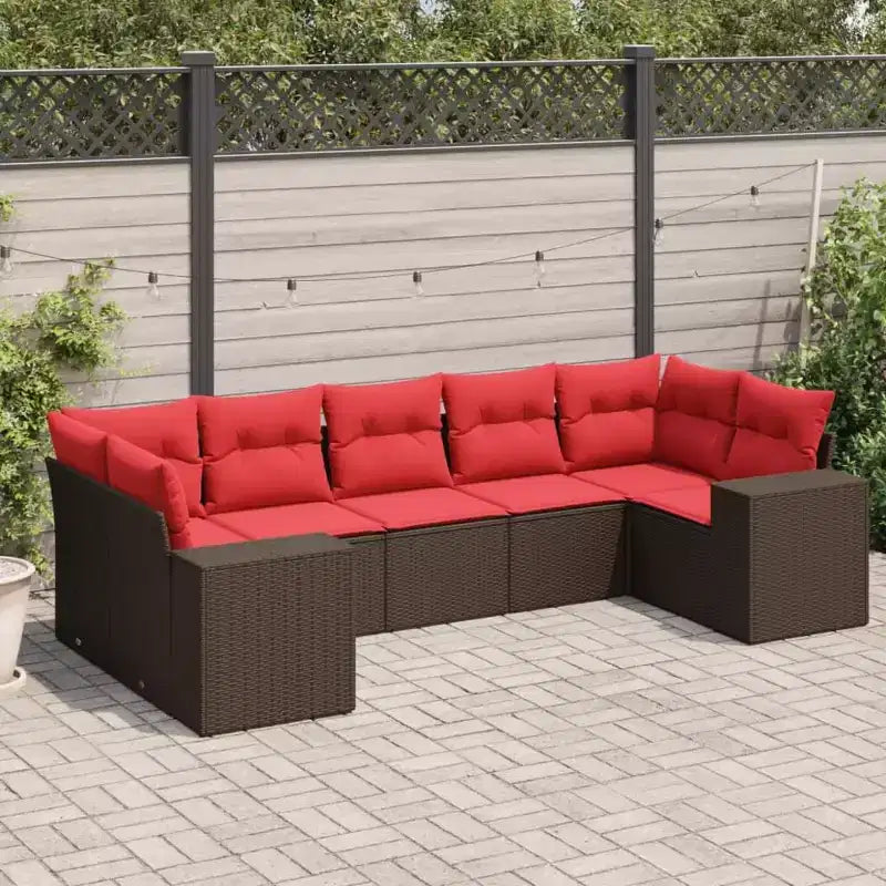 vidaXL Patio Sofa Set, PE Rattan and Powder-Coated Steel, Indoor/Outdoor Modular Sectional, 7-Piece
