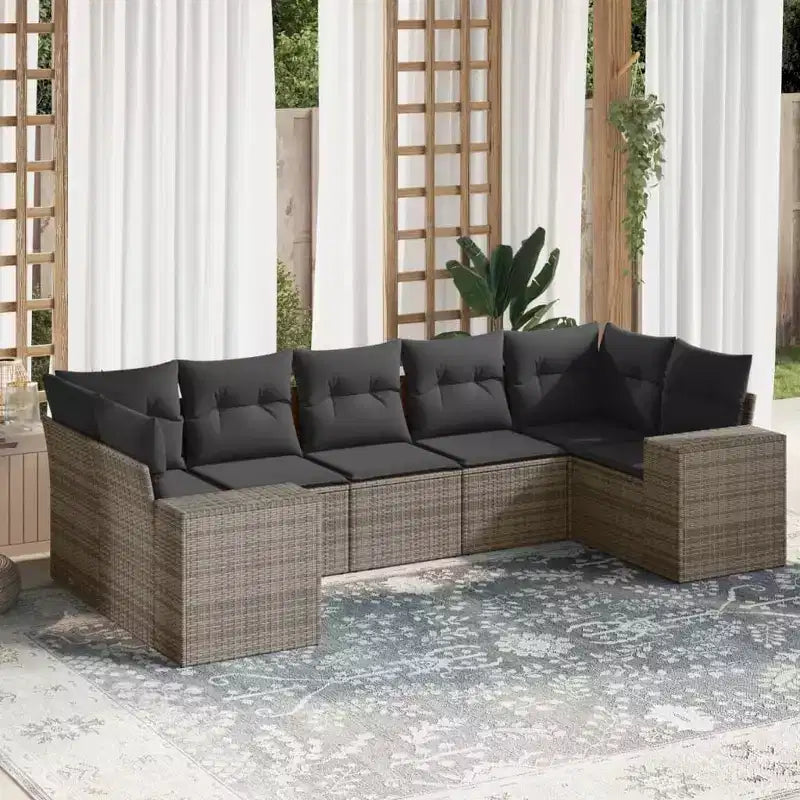 vidaXL Patio Sofa Set, PE Rattan and Powder-Coated Steel, Indoor/Outdoor Modular Sectional, 7-Piece