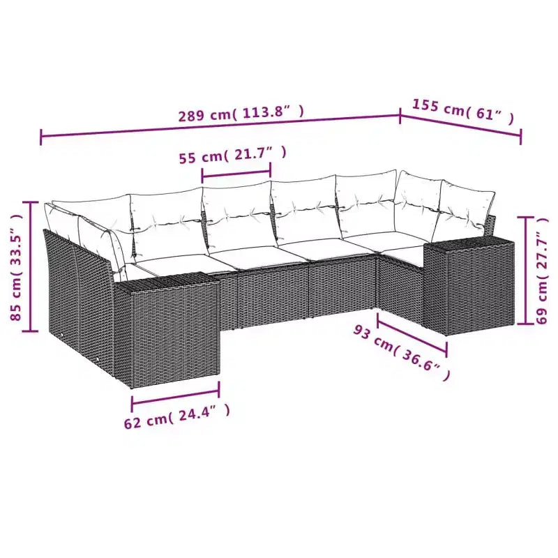 vidaXL Patio Sofa Set, PE Rattan and Powder-Coated Steel, Indoor/Outdoor Modular Sectional, 7-Piece