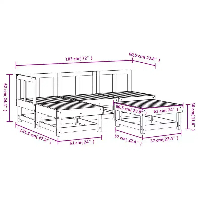 vidaXL Salon de jardin Bois naturel Bois de pin massif Modulable Modulable