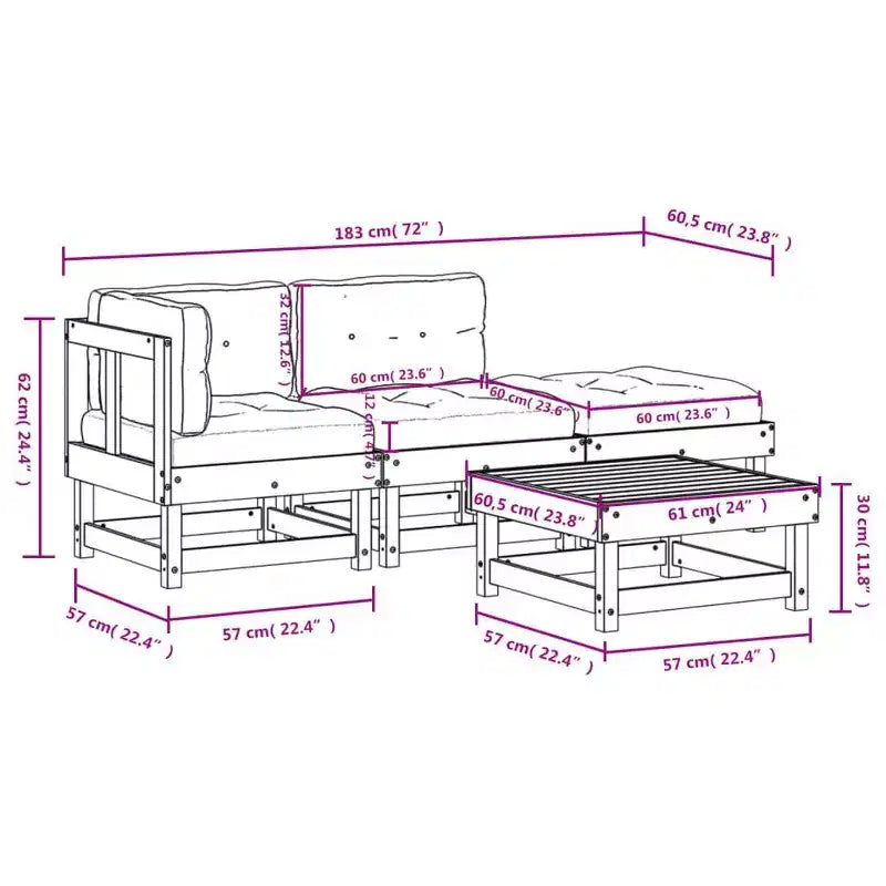 vidaXL Patio Furniture Set with Cushions Outdoor Lounge Set 4 Piece Solid Wood