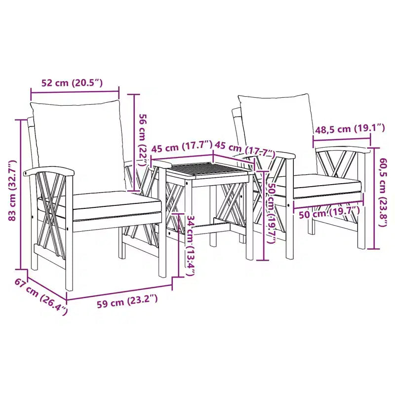 vidaXL Garden Sofa Set 3 pcs Oil Natural Solid Acacia Wood