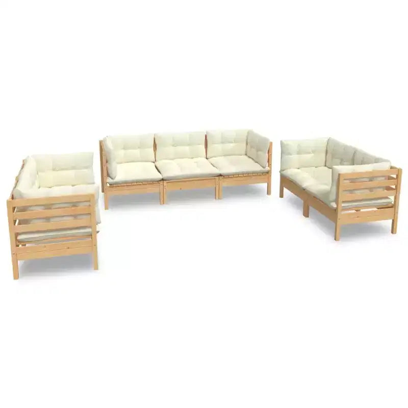 vidaXL Solid Pinewood Patio Lounge Set 7 Piece with Cushions