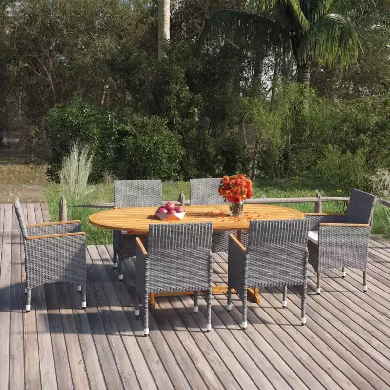 vidaXL Patio Dining Set 7 Piece Poly Rattan Outdoor Seat Furniture Black/Gray