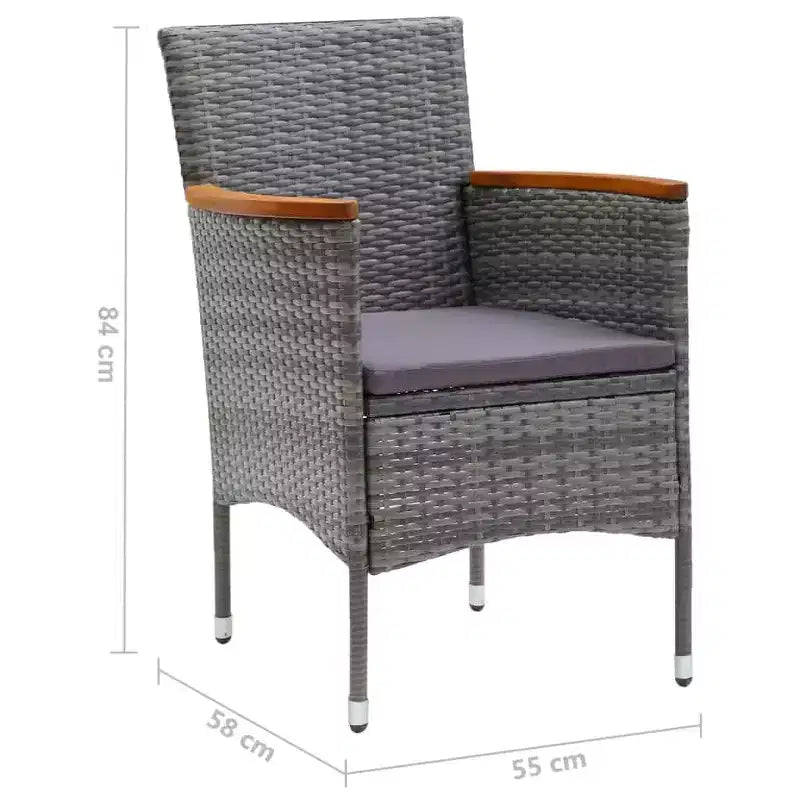 vidaXL Patio Dining Set 7 Piece Poly Rattan Outdoor Seat Furniture Black/Gray