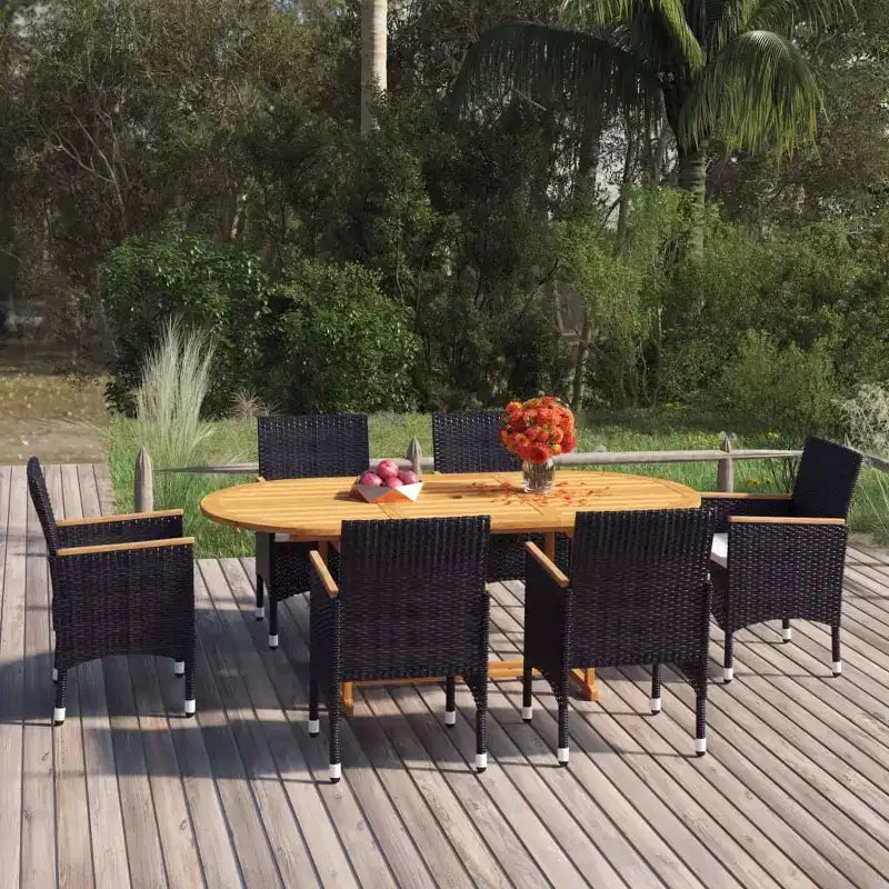 vidaXL Patio Dining Set 7 Piece Poly Rattan Outdoor Seat Furniture Black/Gray