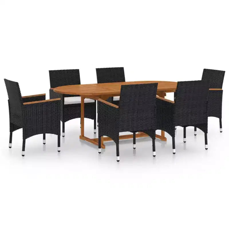 vidaXL Patio Dining Set 7 Piece Poly Rattan Outdoor Seat Furniture Black/Gray