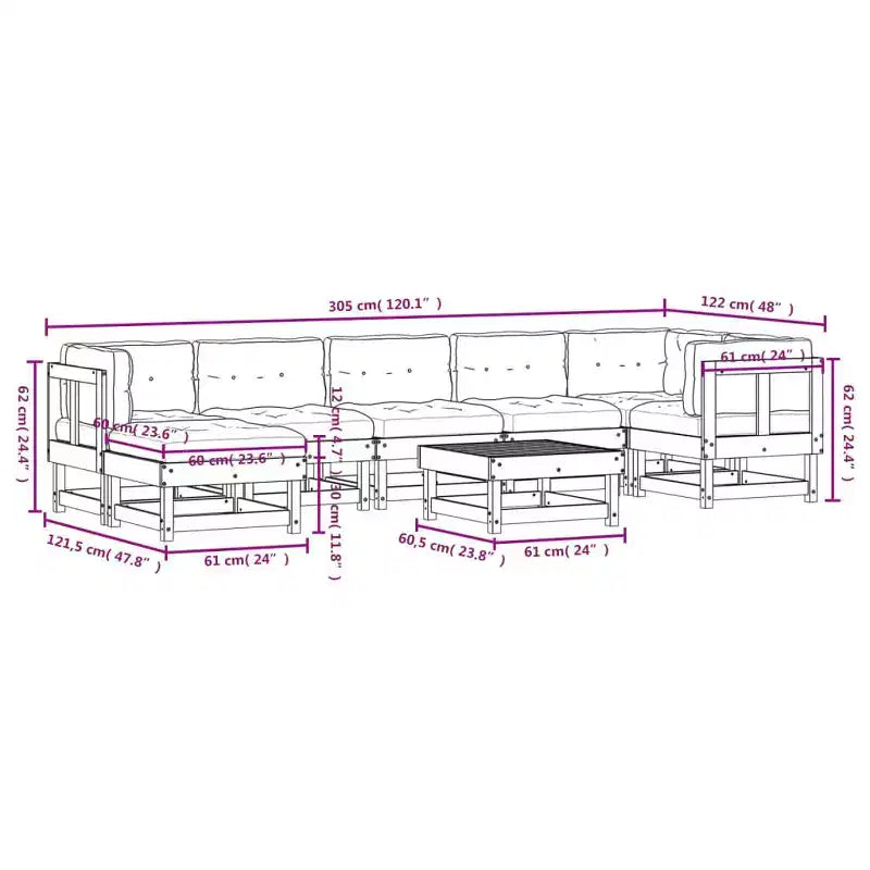 vidaXL Conjunto de Salón de Jardín con Cojines Muebles de Exterior de 8 Piezas Madera Sólida
