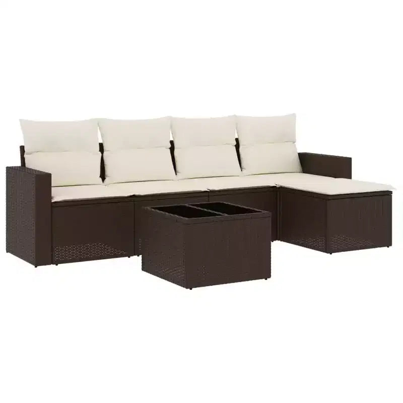 vidaXL 6 Piece Patio Sofa Set with Cushions Poly Rattan - Brown and Cream With Table