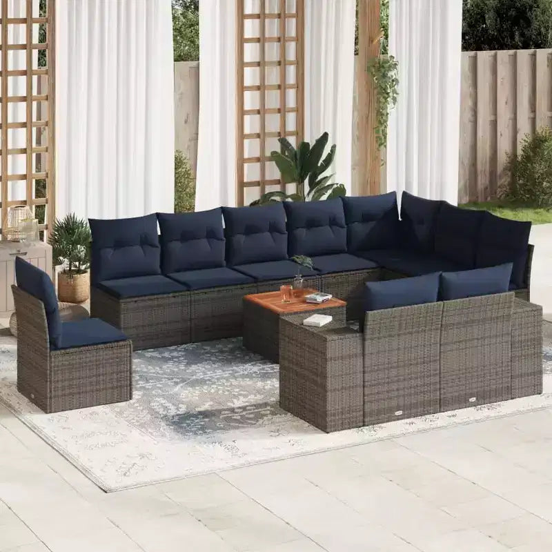 vidaXL Conjunto de Sofás de Jardín de 11 Piezas con Cojines de Ratán Sintético