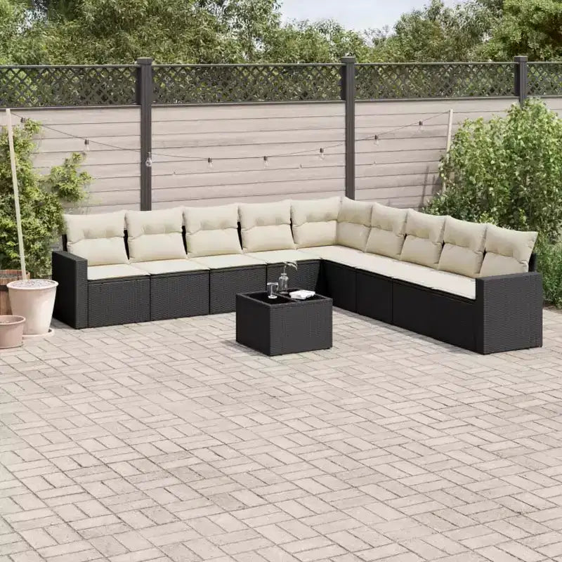 vidaXL Juego de sofás de jardín negro y blanco crema