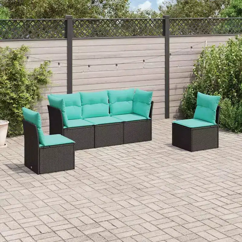 vidaXL 5 Piece Patio Sofa Set with Cushions Black Poly Rattan