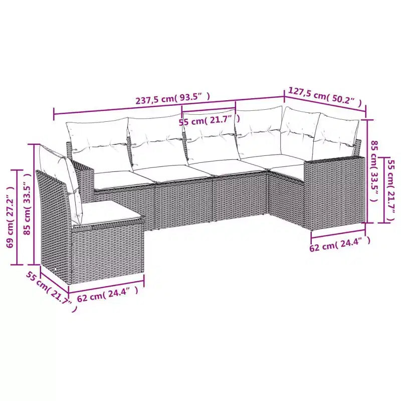 vidaXL Garden Sofa Set Black Sofa with Cream White Cushions