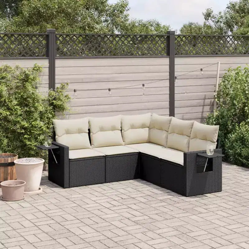 vidaXL 5 Piece Patio Sofa Set with Cushions, Modular Outdoor Sectional, Poly Rattan, Multiple Colors