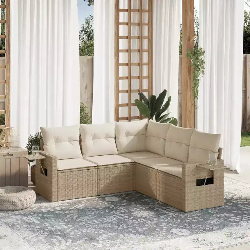 vidaXL 5 Piece Patio Sofa Set with Cushions, Modular Outdoor Sectional, Poly Rattan, Multiple Colors