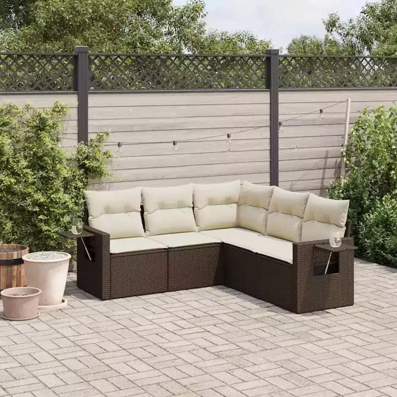 vidaXL 5 Piece Patio Sofa Set with Cushions, Modular Outdoor Sectional, Poly Rattan, Multiple Colors
