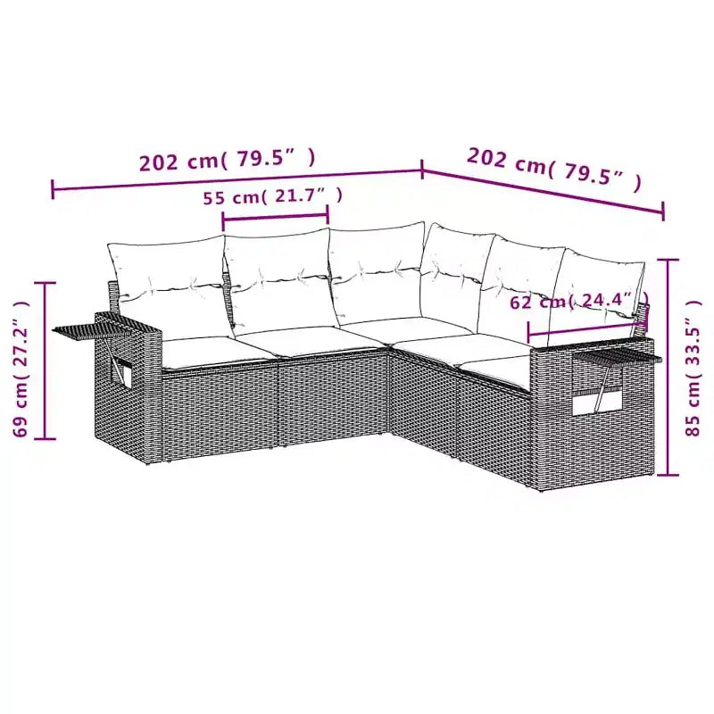 vidaXL 5 Piece Patio Sofa Set with Cushions, Modular Outdoor Sectional, Poly Rattan, Multiple Colors