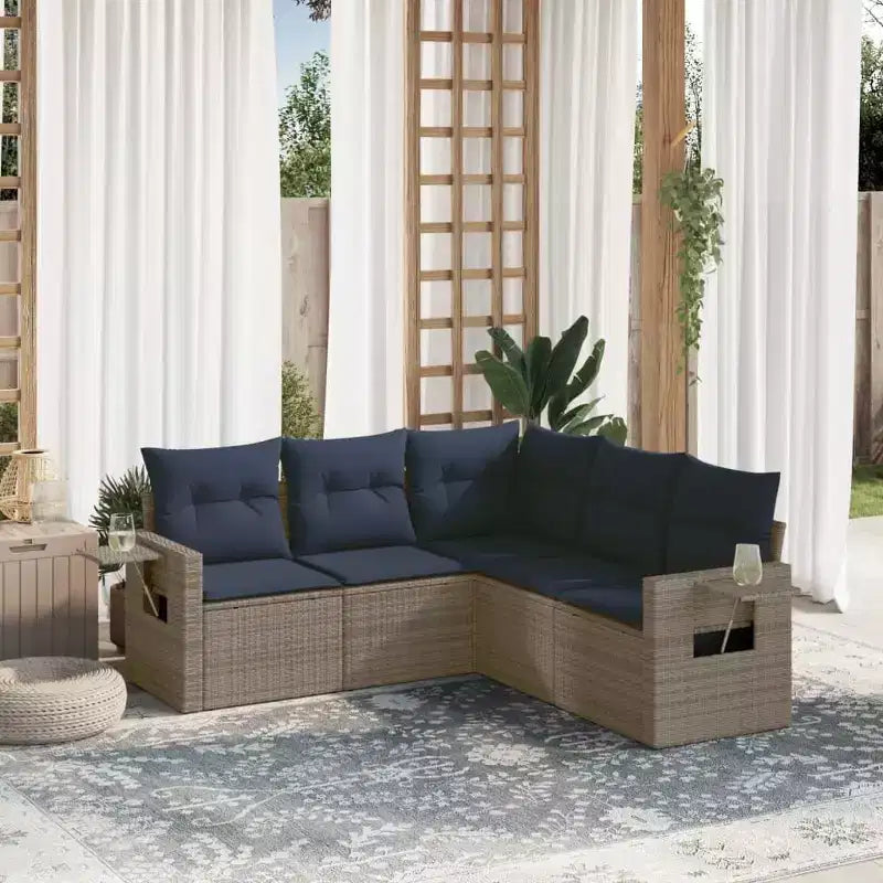 vidaXL 5 Piece Patio Sofa Set with Cushions, Modular Outdoor Sectional, Poly Rattan, Multiple Colors