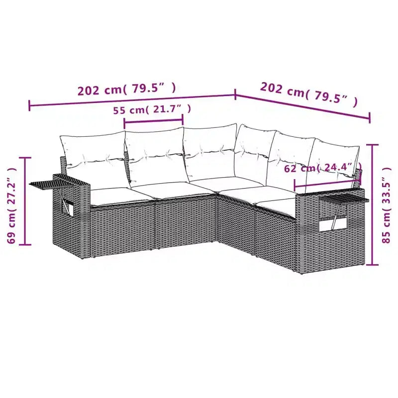 vidaXL 5 Piece Patio Sofa Set with Cushions, Modular Outdoor Sectional, Poly Rattan, Multiple Colors