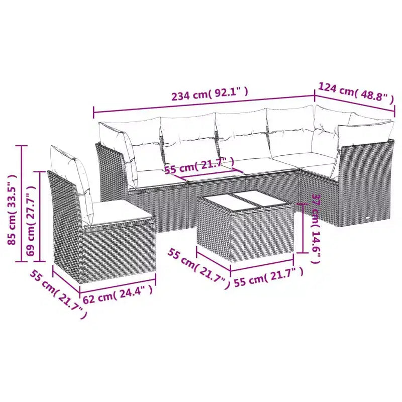 vidaXL Patio Sofa Set with Cushions Outdoor Conversation Furniture Poly Rattan