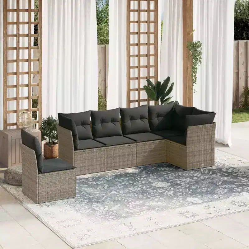 vidaXL Patio Sofa Set with Cushions Outdoor Conversation Furniture Poly Rattan