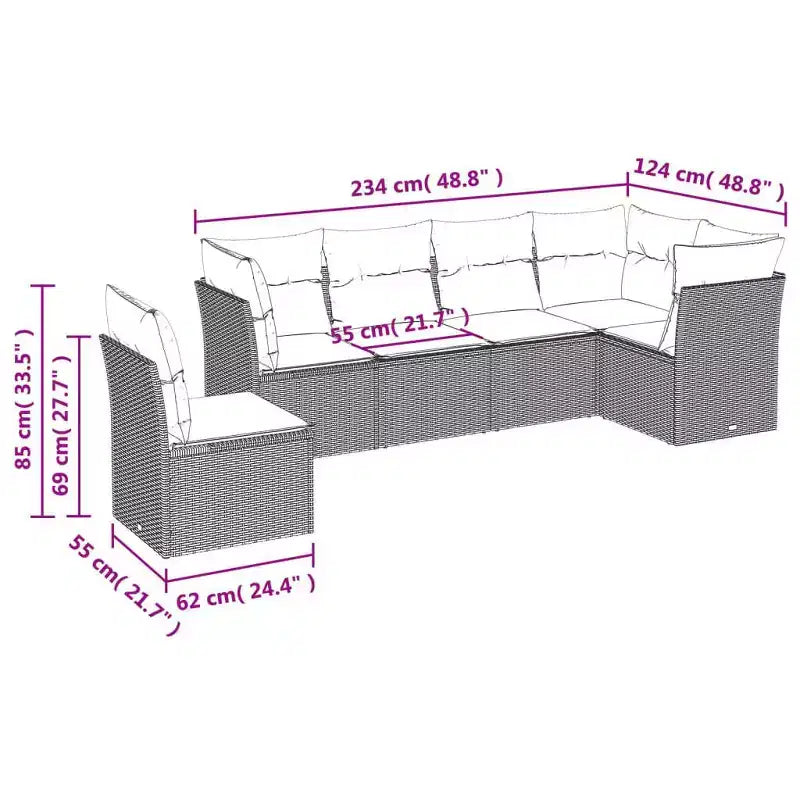 vidaXL Patio Sofa Set with Cushions Outdoor Conversation Furniture Poly Rattan
