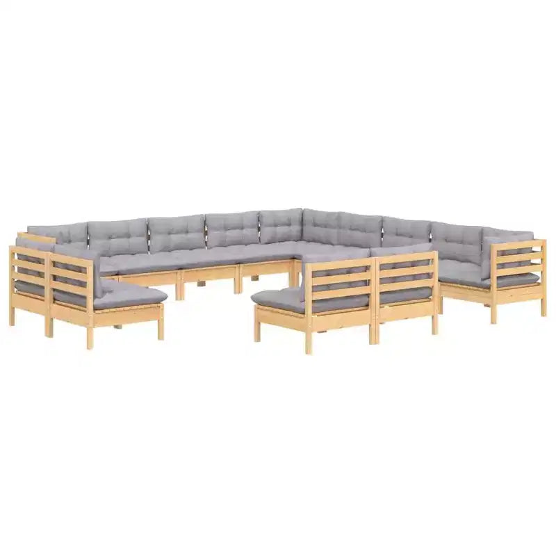 vidaXL 13 Piece Patio Lounge Set with Gray Cushions Solid Pinewood