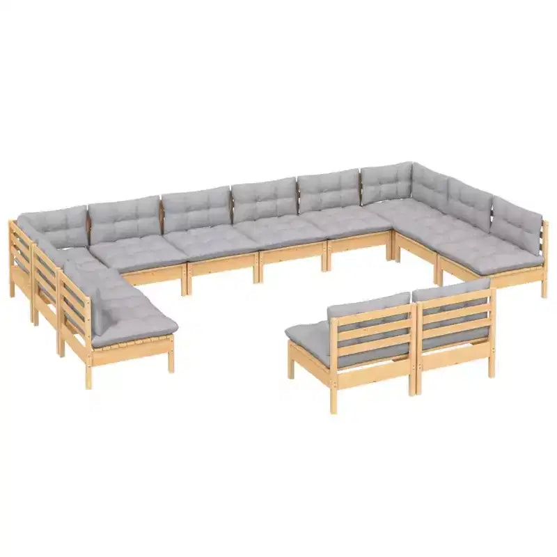 vidaXL Garden Lounge Set Grey Solid pine wood, fabric (100% polyester)