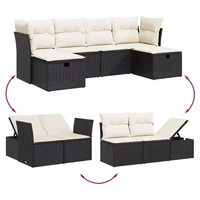 vidaXL Patio Sofa Set with Cushions Outdoor Furniture 6 Piece Poly Rattan