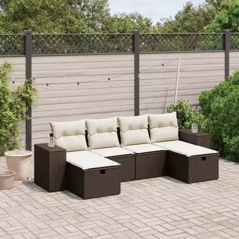vidaXL Patio Sofa Set with Cushions Outdoor Furniture 6 Piece Poly Rattan